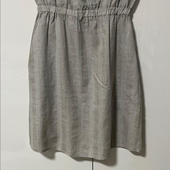 BELLAMBIA NWOT Gray Silver Linen Striped Midi Dress Made In Italy, Size L - Picture 8 of 14
